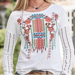 Sundance Embroidered White Boho Top
